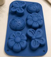 Süße 6er Silikon Blumen-Form Backform ca. 30 x 18 x 3 cm zum Backen und Einfrieren **B-Ware – geprüft & funktionell einwandfrei** 9894767 Blau