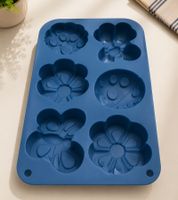 Süße 6er Silikon Blumen-Form Backform ca. 30 x 18 x 3 cm zum Backen und Einfrieren **B-Ware – geprüft & funktionell einwandfrei** 9894767 Blau