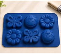 Süße 6er Silikon Blumen-Form Backform ca. 30 x 18 x 3 cm zum Backen und Einfrieren **B-Ware – geprüft & funktionell einwandfrei** 9894767 Blau