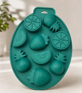 Fruchtige 9er Silikon Früchte-Form Backform ca. 23 x 17 x 3 cm zum Backen und Einfrieren **B-Ware – geprüft & funktionell einwandfrei** 9893877 Grün