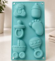 Süße 6er Silikon Baby-Form Backform ca. 27 x 18 x 3 cm zum Backen und Einfrieren **B-Ware – geprüft & funktionell einwandfrei** 8170889 Hellblau