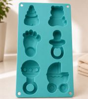 Süße 6er Silikon Baby-Form Backform ca. 27 x 18 x 3 cm zum Backen und Einfrieren **B-Ware – geprüft & funktionell einwandfrei** 8170889 Hellblau