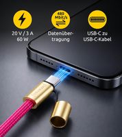 Intenso Handykette als Lade- und Datenkabel 2x USB-C und bis 1,65 Meter Schnell laden bis 60 Watt **B-Ware – geprüft & funktionell einwandfrei** in Schwarz, Beige, Rosa, Flieder, Bunt oder Hellgrün