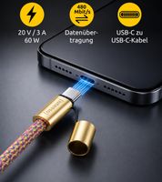 Intenso Handykette als Lade- und Datenkabel 2x USB-C und bis 1,65 Meter Schnell laden bis 60 Watt **B-Ware – geprüft & funktionell einwandfrei** in Schwarz, Beige, Rosa, Flieder, Bunt oder Hellgrün