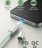 Intenso Handykette als Lade- und Datenkabel 2x USB-C und bis 1,65 Meter Schnell laden bis 60 Watt **B-Ware – geprüft & funktionell einwandfrei** in Schwarz, Beige, Rosa, Flieder, Bunt oder Hellgrün