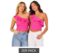 Blusa de mujer de un solo hombro con cuello abullonado, de algodón, ideal para el verano, manga corta (943264, rosa)