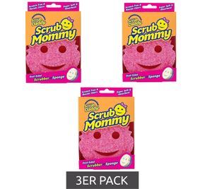 Lot de 3 éponges nettoyantes double face Scrub Daddy Mommy, en polymère FlexTexture et mousse ResoFoam **Produit de seconde main – Testé et parfaitement fonctionnel** Rose