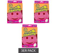 Lot de 3 éponges nettoyantes double face Scrub Daddy Mommy, en polymère FlexTexture et mousse ResoFoam **Produit de seconde main – Testé et parfaitement fonctionnel** Rose