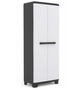 Caseta de jardín Keter LINEAR, 68 x 39 x 173 cm, hasta 15 kg por estante, Accesorios de jardín **Producto de segunda mano – Probado y en perfecto estado** Blanco/Gris