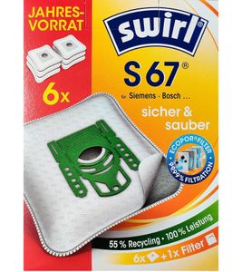 Swirl S67 Vacuum Cleaner Bags (6-Pack) with EcoPor Filter – 6 Dust Bags + 1 Microfilter (Year's Supply) **B-Stock – Tested & Fully Functional** White/Green