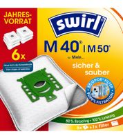 Swirl M40/M50 Vacuum Cleaner Bags (6-Pack) with EcoPor Filter – 6 Dust Bags + 1 Microfilter (Year's Supply) **B-Stock – Tested & Fully Functional** White/Green