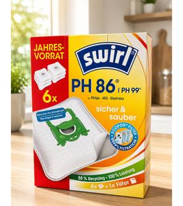 Lot de 6 sacs pour aspirateur Swirl PH86 avec filtre EcoPor (6 sacs filtrants + 1 microfiltre, autonomie d'un an) **Produit de seconde main – Testé et fonctionnel** Blanc/Vert