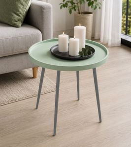 Tavolino da Appoggio Ø49,5cm x 48cm in Metallo con Piano in Polipropilene **Prodotto di seconda scelta – testato & perfettamente funzionante** in Verde