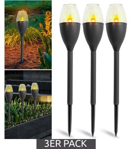 LED Solar-Fackeln - 3er Set Solarleuchten für Außen Garten, Gartenlampe wasserdicht ca. 38,0 x 6,1 cm **B-Ware – geprüft & funktionell einwandfrei** Schwarz