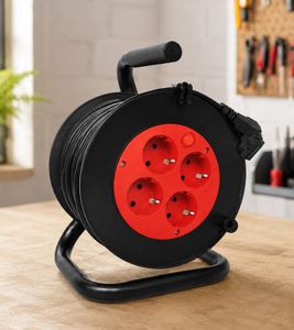 cet 15m Kabeltrommel für Heim Hobby & Werkstatt mit Thermoschutzschalter **B-Ware – geprüft & funktionell einwandfrei** Schwarz/Rot