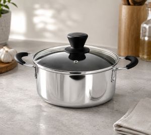Bergner Creme Line Cooking Pot Ø24cm with Glass Lid, ILAG Essential Non-Stick Coating & Induction Base **B-Grade – tested & fully functional** in Silver/Black