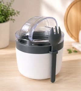 Duo Tableware Salatbecher TO-GO 2-stöckig mit Dressing-Behälter und Kühlakku Becher & Gabel 625ml **B-Ware – geprüft & funktionell einwandfrei** Weiß