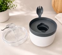 Duo Tableware Salatbecher TO-GO 2-stöckig mit Dressing-Behälter und Kühlakku Becher & Gabel 625ml **B-Ware – geprüft & funktionell einwandfrei** Weiß