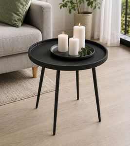 Tavolino da Appoggio Ø49,5cm x 48cm in Metallo con Piano in Polipropilene **Prodotto di seconda scelta – testato & perfettamente funzionante** in Nero