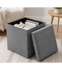 Puf plegable HEDURA con amplio espacio de almacenamiento (aprox. 50 litros), 40 x 40 x 40 cm, capacidad de carga de hasta 100 kg. **Producto de segunda mano: probado y en perfecto funcionamiento.** Gris