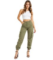 Pantalon cargo femme DEF élégant avec poches cargo, en coton DFLCP012, coloris noir et kaki