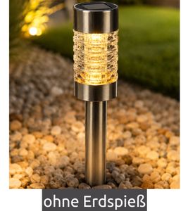 Solar-Stecker aus Edelstahl, Glas und Kunststoff für Außen, LED Gartenlampe ohne Erdspieß ca. 30 cm **B-Ware – geprüft & funktionell einwandfrei** Silber