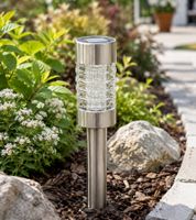 Solar-Stecker aus Edelstahl, Glas und Kunststoff für Außen, LED Gartenlampe ohne Erdspieß ca. 30 cm **B-Ware – geprüft & funktionell einwandfrei** Silber