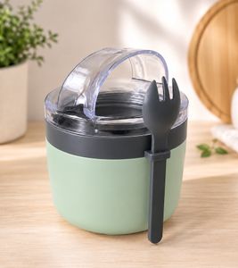 Duo Tableware Salatbecher TO-GO 2-stöckig mit Dressing-Behälter und Kühlakku Becher & Gabel 625ml **B-Ware – geprüft & funktionell einwandfrei** Grün