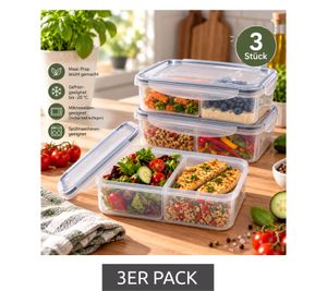 3er Pack HEDURA Aufbewahrungsbox je 1,2 Liter Fassungsvermögen Frischhaltedose mit passendem Deckel 21 x 14 x 7 cm **B-Ware – geprüft & funktionell einwandfrei** Transparent