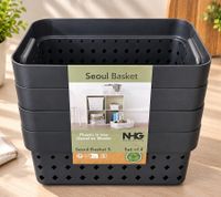 NHG 4er Set Seoul S Basket Aufbewahrungskorb aus Kunststoff 260 x 180 x 126 mm **B-Ware – geprüft & funktionell einwandfrei** Schwarz