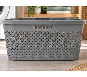 CURVER PURE Wäschekorb Aufbewahrungskorb aus Kunststoff 47 Liter 60 x 28 x 40 cm **B-Ware – geprüft & funktionell einwandfrei** Grau