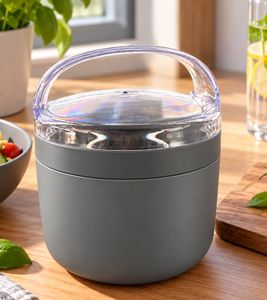 Duo Tableware Salatbecher TO-GO 2-stöckig mit Dressing-Behälter und Kühlakku Becher 625ml **B-Ware – geprüft & funktionell einwandfrei** Grau