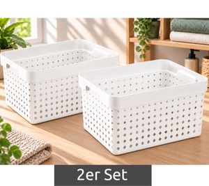 Juego de cestas de almacenamiento NHG Seoul Basket L (2 piezas) - Plástico, 357 x 268 x 209 mm **Producto de segunda mano - Probado y en perfecto estado** - Blanco