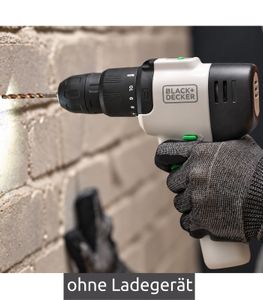 Kabelloser BLACK+DECKER 12V Akku-Schlagbohrschrauber ohne Ladegerät für Bohren in Mauerwerk und Beton Integrierter 1,5Ah Akku **B-Ware – geprüft & funktionell einwandfrei** REVHD12C Schwarz/Weiß