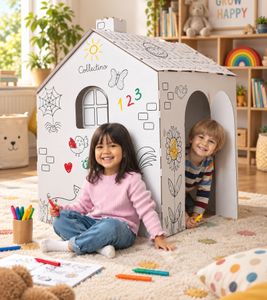 Casa para Colorear y Jugar Collectino de Cartón 120x93,5x80cm sin Set de Rotuladores Suaves **Producto de segunda selección – probado & totalmente funcional** en Blanco