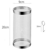 Zylindrischer Grillkorb aus Edelstahl mit einen Haken Grill-Zubehör 20 x 9 cm **B-Ware – geprüft & funktionell einwandfrei** Silber