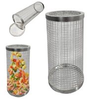 Zylindrischer Grillkorb aus Edelstahl mit einen Haken Grill-Zubehör 20 x 9 cm **B-Ware – geprüft & funktionell einwandfrei** Silber