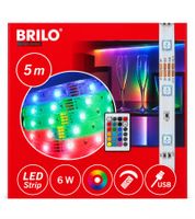 BRILO LED-Lichtband 5m RGB 6W mit Fernbedienung, USB-Anschluss, dimmbar, selbstklebend & kürzbar **B-Ware – geprüft & funktionell einwandfrei** Mehrfarbig