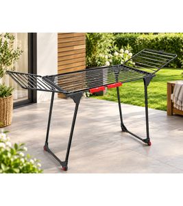 Vileda KING Wäscheständer 20m Flügeltrockner XXL-Leinen klappbar mit Rollen (B-Ware – geprüft & funktionell einwandfrei) Schwarz