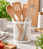 Kitease Küchenutensilienhalter aus robustem Metall Gitterdesign Kochbesteckhalter 10,5 × 11 cm **B-Ware – geprüft & funktionell einwandfrei** Weiß