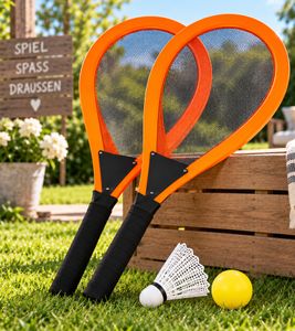 Jumbo-Schläger-Set ALJULIEN mit extra große Schläger Federball-Set ca. 67 × 28 cm **B-Ware – geprüft & funktionell einwandfrei** Orange/Schwarz