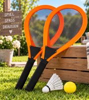 Jumbo-Schläger-Set ALJULIEN mit extra große Schläger Federball-Set ca. 67 × 28 cm **B-Ware – geprüft & funktionell einwandfrei** Orange/Schwarz