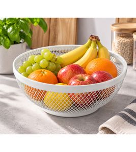 Obstkorb aus robustem Metall Im offenen Gitterdesign Brot-Korb ca. 25 × 25 × 11 cm **B-Ware – geprüft & funktionell einwandfrei** Weiß