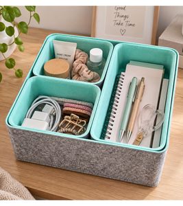 Praktisches 4-teiliges Organizer-Boxen-Set aus weichem Filz Aufbewahrungs-Box **B-Ware – geprüft & funktionell einwandfrei** Grau/Türkis