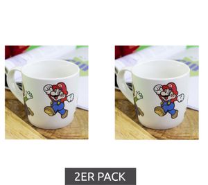 Pack de 2 tazas de porcelana de SUPER MARIO, 275 ml, con diseño detallado de SUPER MARIO, taza de café, accesorio de mesa, color blanco