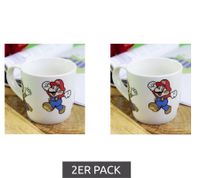 Pack de 2 tazas de porcelana de SUPER MARIO, 275 ml, con diseño detallado de SUPER MARIO, taza de café, accesorio de mesa, color blanco