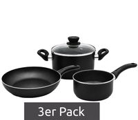 3-teiliges Krüger Koch-Set mit Bratpfanne 24x5cm, Stieltopf 16x7cm und Topf mit Deckel 20x8cm Antihaftbeschichtung **B-Ware – geprüft & funktionell einwandfrei** Schwarz