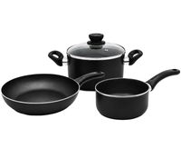 3-teiliges Krüger Koch-Set mit Bratpfanne 24x5cm, Stieltopf 16x7cm und Topf mit Deckel 20x8cm Antihaftbeschichtung **B-Ware – geprüft & funktionell einwandfrei** Schwarz