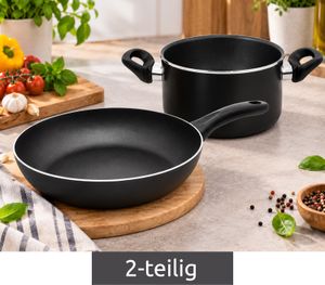 2-teiliges Krüger Koch-Set mit Bratpfanne 24x5cm und Topf 20x8cm Antihaftbeschichtung **B-Ware – geprüft & funktionell einwandfrei** Schwarz
