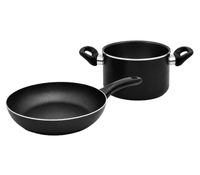 2-teiliges Krüger Koch-Set mit Bratpfanne 24x5cm und Topf 20x8cm Antihaftbeschichtung **B-Ware – geprüft & funktionell einwandfrei** Schwarz
